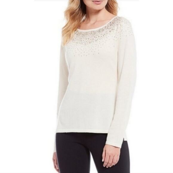 Tommy Bahama Silver Vista Ivory Embellished Sequins Cashmere Wool Sweater - med - Picture 12 of 12